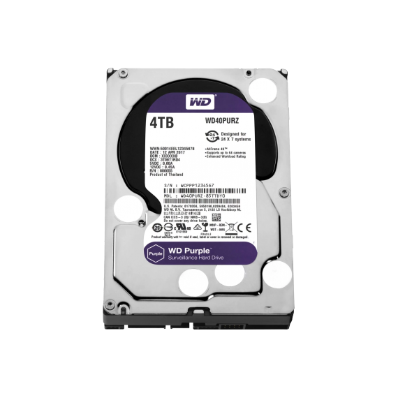 3.5" HDD 4.0TB WESTERN DIGITAL  PURPLE, 5400RPM,64MB, SATAIII (FOR VIDEO)  WD40PURZ