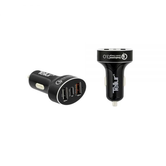 USB CAR CHARGER - TELLUR QC 3.0 (QC 3.0 + 2.4A + TYPE C), BLACK  TLL151051