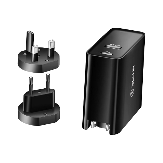 UNIVERSAL HOME CHARGER TELLUR POWERFUL DUO 48W, 1 X TYPE-C (PD 3.0)  30W, 1 X USB QC3.0 18W, INPUT: 100/240V, BLACK  TLL151271