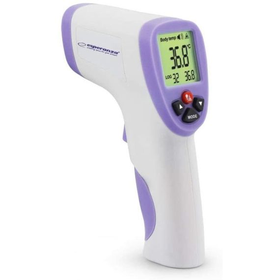 THERMOMETER ESPERANZA NON-CONTACT  DR.LUCAS  ECT002  34 RECORDS OF TEMPERATURE DATA, 3 DIFFERENT BACK LIGHT COLOR ( GREEN, ORANGE, RED), 1 SECOND TO S
