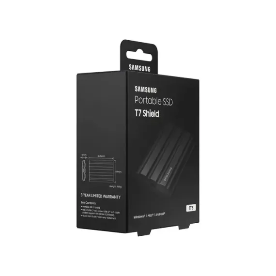 ВНЕШНИЙ ПОРТАТИВНЫЙ SSD НАКОПИТЕЛЬ SAMSUNG PORTABLE SSD T7 SHIELD, 1 ТБ, ЧЁРНЫЙ (MU-PE1T0S/WW)