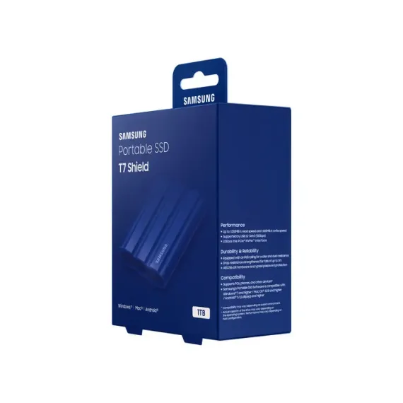 ВНЕШНИЙ ПОРТАТИВНЫЙ SSD НАКОПИТЕЛЬ SAMSUNG PORTABLE SSD T7 SHIELD, 1 ТБ, СИНИЙ (MU-PE1T0R/WW)