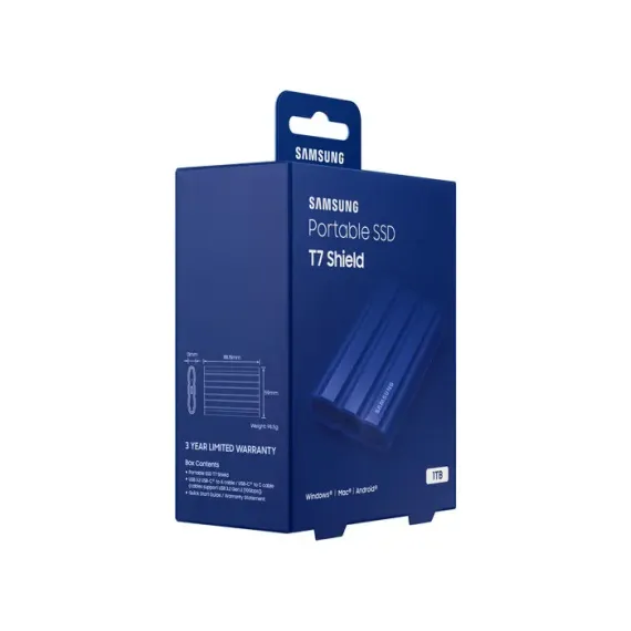 ВНЕШНИЙ ПОРТАТИВНЫЙ SSD НАКОПИТЕЛЬ SAMSUNG PORTABLE SSD T7 SHIELD, 1 ТБ, СИНИЙ (MU-PE1T0R/WW)
