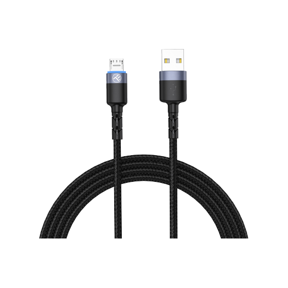 CABLE USB - MICRO USB, CU LED, NYLON, 1.2M, TELLUR BLACK  TLL155353