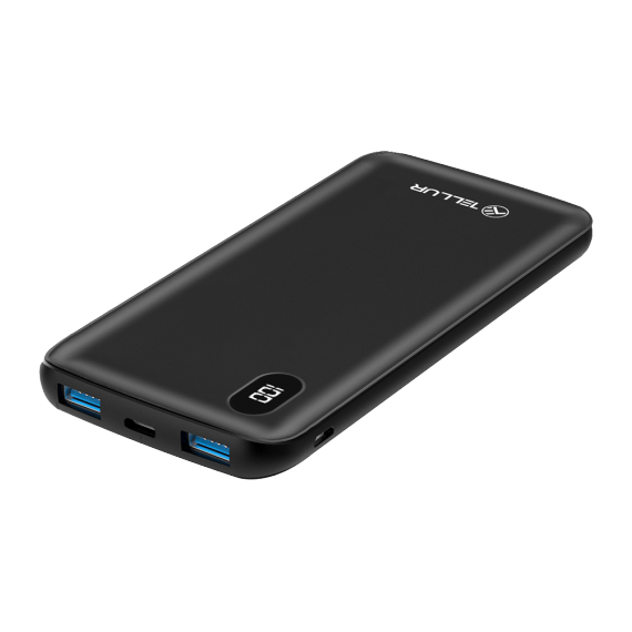 10000MAH POWERBANK - TELLUR PD100 DISPLAY, OUTPUT 18W: 1XTYPE-C PD3.0, 2XUSB QC3.0, INPUT: 1X TYPE-C, 1X MICRO-USB, 230G, BLACK  TLL158231