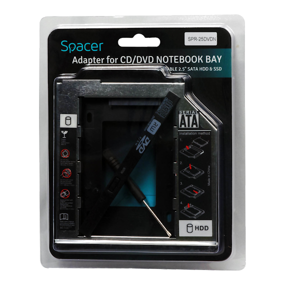 RACK CADDY SPACER HDD/ SSD PENTRU CD/DVD BAY, PENTRU NOTEBOOK, NORMAL, 12MM, SPR-25DVDN