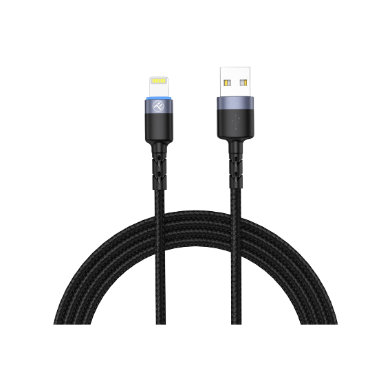 CABLE USB - LIGHTNING, CU LED, NYLON, 1.2M, TELLUR BLACK  TLL155373