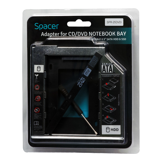 RACK CADDY SPACER HDD/ SSD PENTRU CD/DVD BAY, PENTRU NOTEBOOK, NORMAL, 9MM, SPR-25DVDI