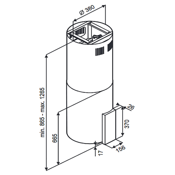 ВЫТЯЖКА TORNADO TUBE ISLAND 1200 (40) LED BL, BLACK