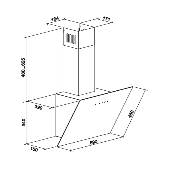 ВЫТЯЖКА НАКЛОННАЯ TORNADO DELY 1200(90) WH LED (1200 М?/Ч)