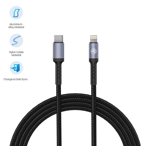 CABLE TYPE-C - LIGHTNING, NYLON, 1M, 2A, PD18W, TELLUR BLACK  TLL155384