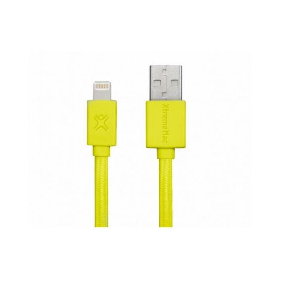 CABLE LIGHTNING 1.0M - XTREMEMAC FLAT CABLE, YELLOW, APPLE MFI CERTIFIED,