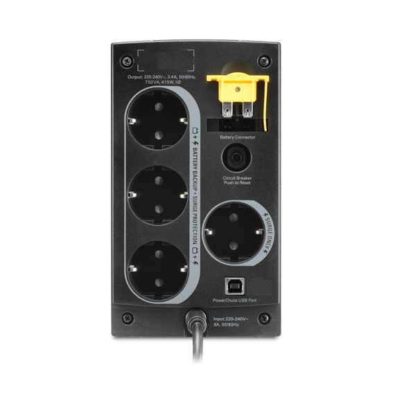 APC BACK-UPS BC750-RS, 750VA/415W, 4 X CEE 7/7 SCHUKO (3 BATTERY BACKUP,