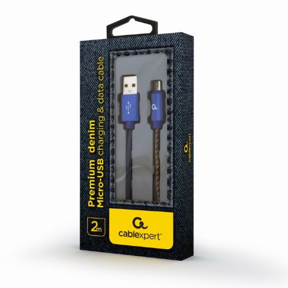 CABLE USB2.0/MICRO-USB PREMIUM JEANS - 2M - CABLEXPERT CC-USB2J-AMMBM-2M-BL,
