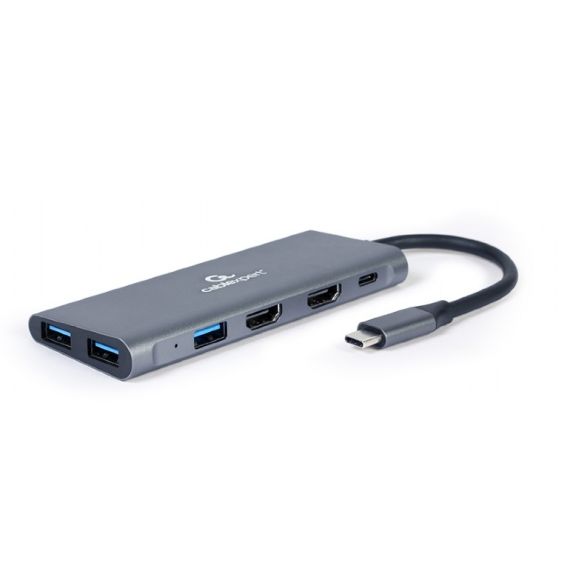 GEMBIRD  A-CM-COMBO3-01, USB TYPE-C 3-IN-1 MULTI-PORT ADAPTER (HUB + HDMI + PD), DUAL HDMI PORTS WITH UHD 4K SUPPORT