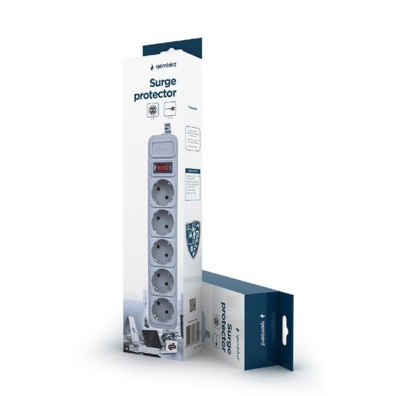 GEMBIRD SURGE PROTECTOR SPG3-B-6C, 5 SOCKETS, 1.8M, UP TO 250V AC, 16 A, SAFETY CLASS IP20, GREY