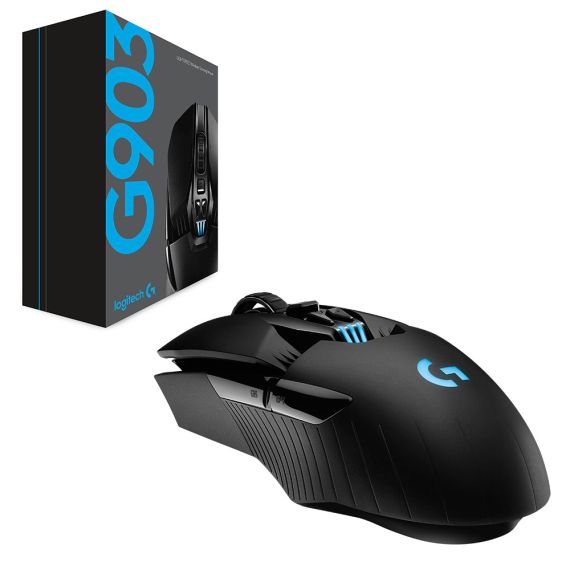 LOGITECH GAMING MOUSE G903 LIGHTSPEED WIRELESS, HERO 25K GAMING SENSOR,100 - 25,600 DPI,  LIGHTSYNC RGB, MECHANICAL BUTTON, 7-11 PROGRAMMABLE BUTTONS/ REMOVABLE SIDE BUTTONS, OPTIONAL EXTRA WEIGHT: 10G