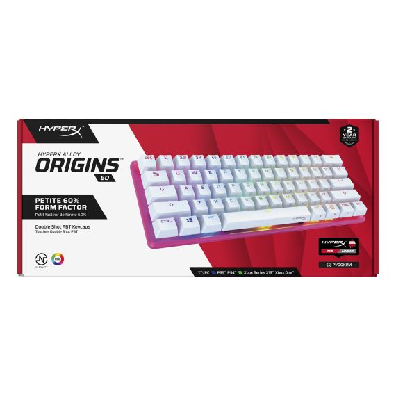 КЛАВИАТУРА HYPERX ALLOY ORIGINS 60 PINK, HX RED KEY SWITCH [572Y6AA#ACB]