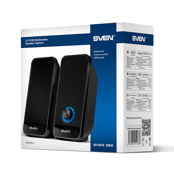 SVEN 320 BLACK (USB), 2.0 / 2X3W RMS, VOLUME CONTROL, USB POWER SUPPLY,