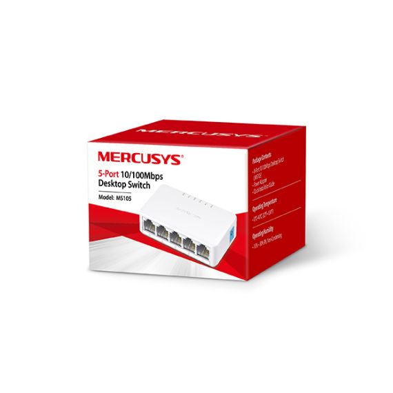 MERCUSYS MS105  5-PORT DESKTOP SWITCH, 5 10/100M RJ45 PORTS, PLASTIC CASE