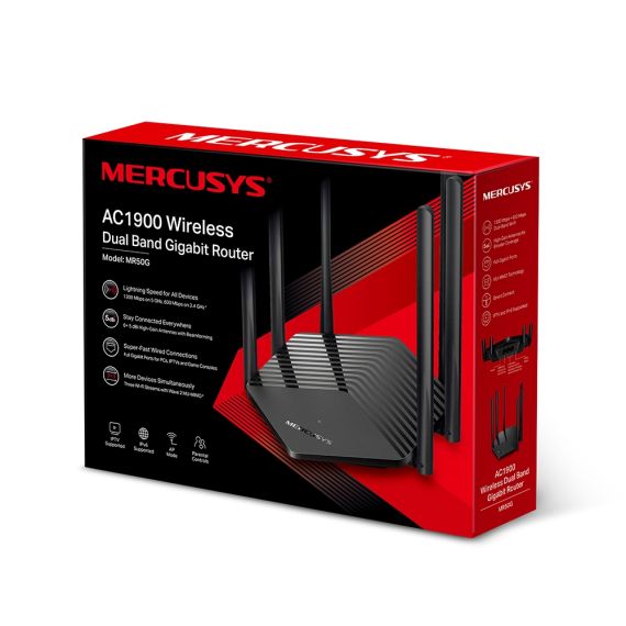 WIRELESS ROUTER MERCUSYS MR50G / AC1900 DUAL BAND / WI-FI5 / GIGABIT / 1WAN+2LAN / 6 EXTERNAL ANTENNAS