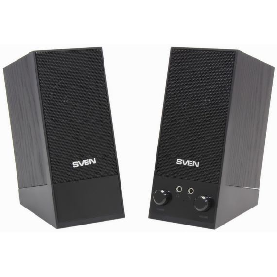 SVEN SPS-604 BLACK,  2.0 / 2X2W RMS, USB POWER SUPPLY, HEADPHONE JACK, WOODEN,  2.1"