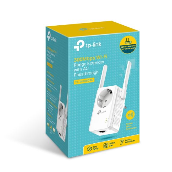 RANGE EXTENDER TP-LINK TL-WA860RE / N300 / WI-FI4 / 1 LAN PORT / 2 EXTERNAL ANTENNAS