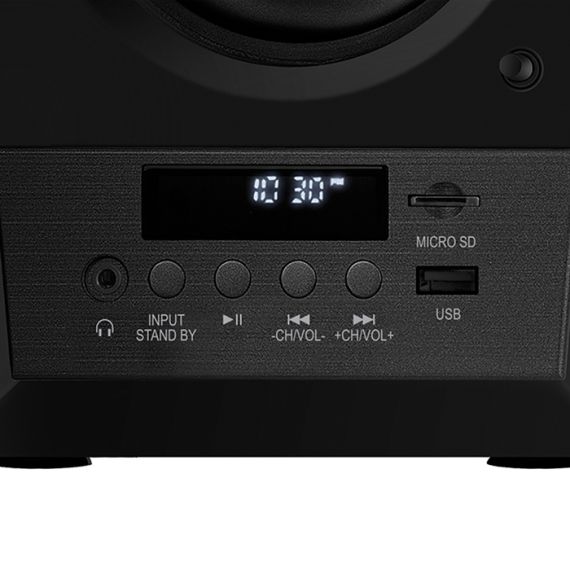 SVEN MC-20 BLACK,  2.0 / 2X45W RMS, BLUETOOTH V. 2.1 +EDR, DIGITAL LED DISPLAY, FM-TUNER, USB FLASH, SD CARD, REMOTE CONTROL, HEADPHONE INPUT, GLOSSY BLACK FRONT PANELS, WOODEN.