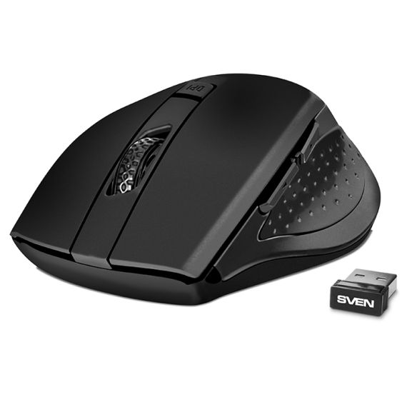 SVEN RX-425W WIRELESS, OPTICAL MOUSE, 2.4GHZ, NANO RECEIVER, 800/1200/1600 DPI, DPI RESOLUTION SWITCH, TWO ADDITIONAL NAVIGATION BUTTONS (FORWARD AND BACK), USB, BLACK