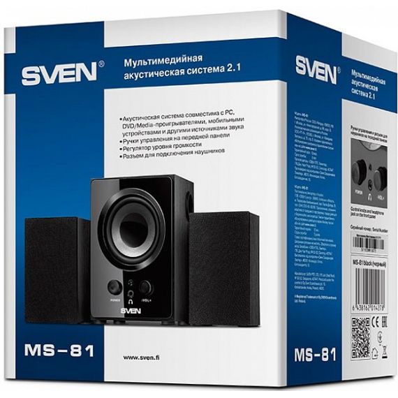 SVEN MS-81 BLACK,  2.1 / 5W + 2X2W RMS, WOODEN