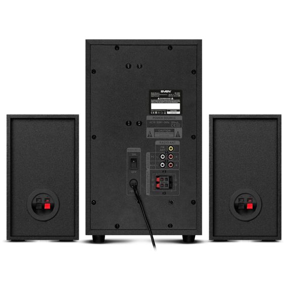 SVEN MS-2250 BLACK,  2.1 / 50W + 2X15W RMS, BLUETOOTH, FM-TUNER, USB & SD CARD INPUT, DIGITAL LED DISPLAY, BUILT-IN CLOCK, SET THE SWITCH-OFF TIME, REMOTE CONTROL, ALL WOODEN