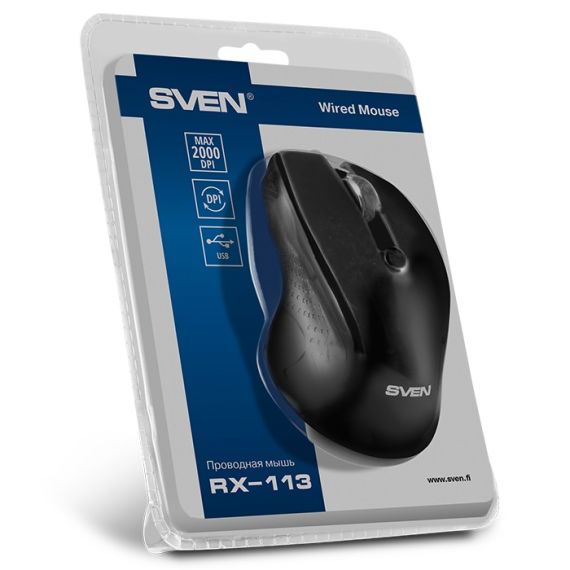 SVEN RX-113, OPTICAL MOUSE, 5+1 BUTTONS, 800 - 2000DPI, USB, 1.5M, BLACK