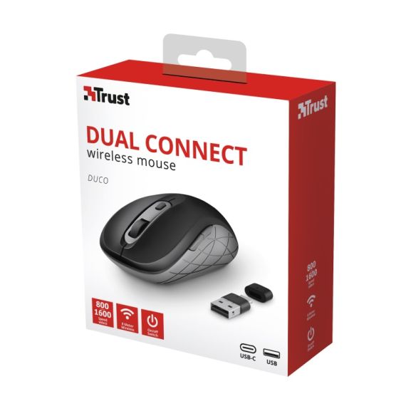 TRUST DUCO WIRELESS MOUSE, DUAL CONNECT USB-C / USB, 2.4GHZ, MICRO
