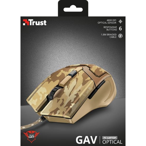TRUST GAMING GXT 101D GAV MOUSE - CAMO BROWN, 600 - 4800 DPI, 6 BUTTON,