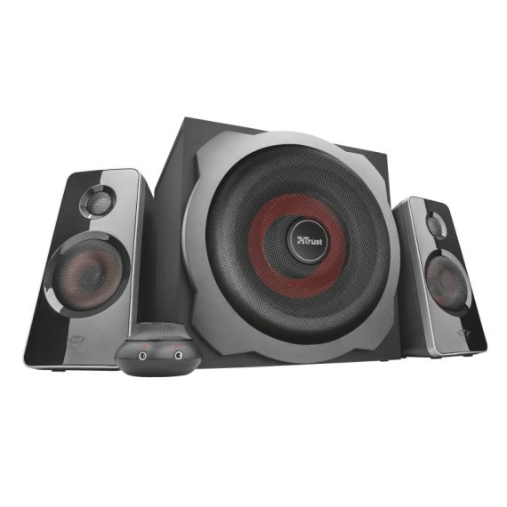 TRUST GAMING GXT 38 TYTAN 2.1 ULTIMATE BASS SPEAKER SET, WOODEN SUBWOOFER FOR RICH AND POWERFUL SOUND, 120W  - BLACK