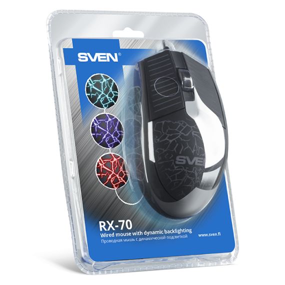 SVEN RX-70, OPTICAL MOUSE, CHANGEABLE BACKLIGHTING, SOFT TOUCH
