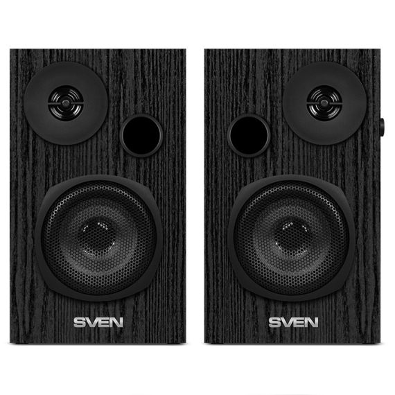 SVEN SPS-585 BLACK, 2.0 / 2X10W RMS, HEADPHONE INPUT, VOLUME CONTROL, WOODEN, (3"+1")