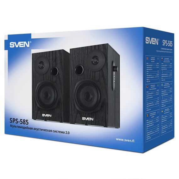 SVEN SPS-585 BLACK, 2.0 / 2X10W RMS, HEADPHONE INPUT, VOLUME CONTROL, WOODEN, (3"+1")