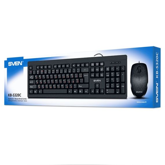 SVEN KB-S320C, KEYBOARD 104 KEYS + MOUSE (OPTICAL 800 DPI, 3+1 (SCROLL WHEEL)), WATERPROOF DESIGN, 1.5M, USB, BLACK