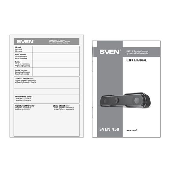 SVEN 450 BLACK (USB), 2.0 / 2X5W RMS, POWERED VIA A USB PORT, BLUETOOTH,