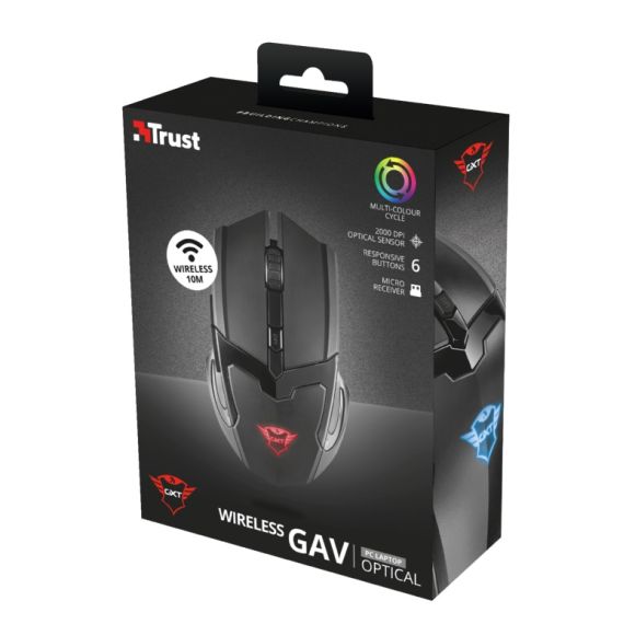 TRUST GAMING MOUSE GXT 103 GAV WIRELESS,  MICRO RECEIVER, 1000-2000 DPI, RGB, ILLUMINATED LOGO IN CONTINUOUSLY CHANGING COLOURS