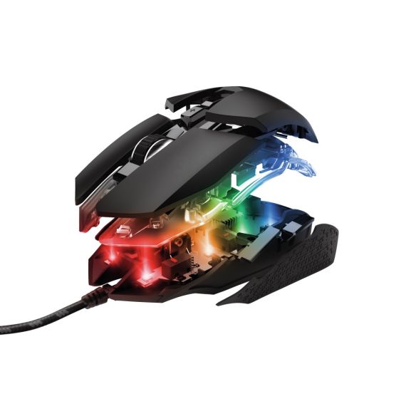 TRUST GAMING GXT 950 IDON ILLUMINATED MOUSE, 500 - 6000 DPI, MECHNICAL BUTTON, 7 PROGRAMMABLE BUTTON, RGB LIGHTING, 1,8 M USB, BLACK