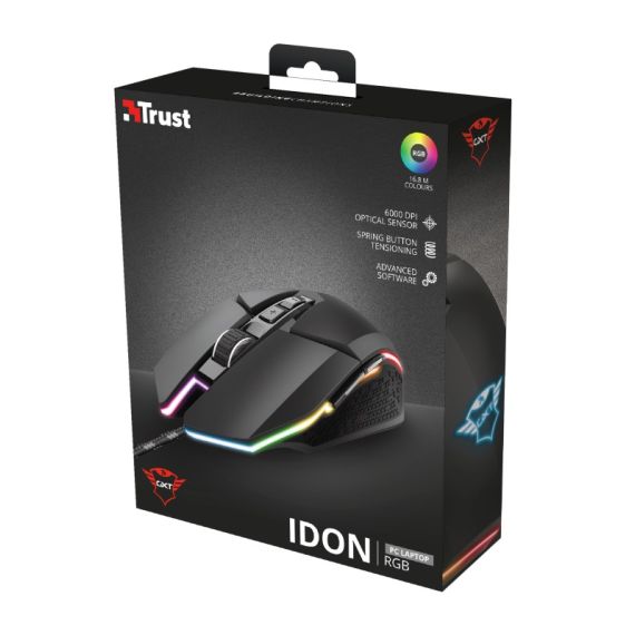 TRUST GAMING GXT 950 IDON ILLUMINATED MOUSE, 500 - 6000 DPI, MECHNICAL BUTTON, 7 PROGRAMMABLE BUTTON, RGB LIGHTING, 1,8 M USB, BLACK