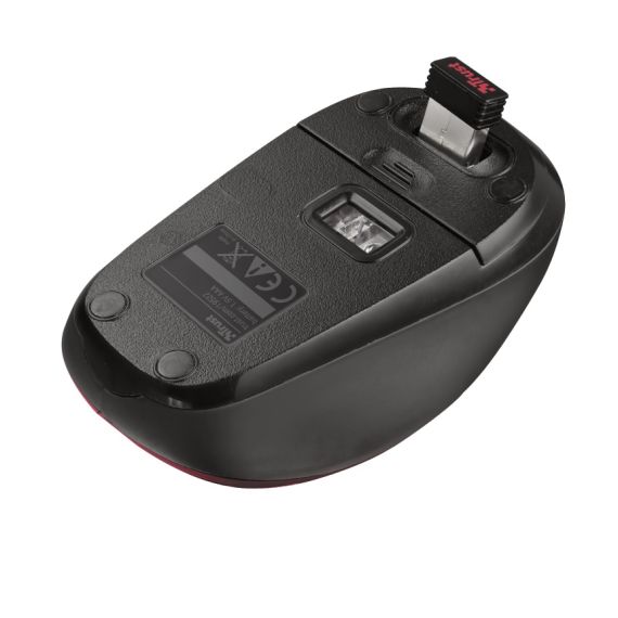 TRUST YVI WIRELESS MOUSE - RED, 8M 2.4GHZ, MICRO RECEIVER, 800-1600 DPI, 4 BUTTON, RUBBER SIDES FOR COMFORT AND GRIP, USB