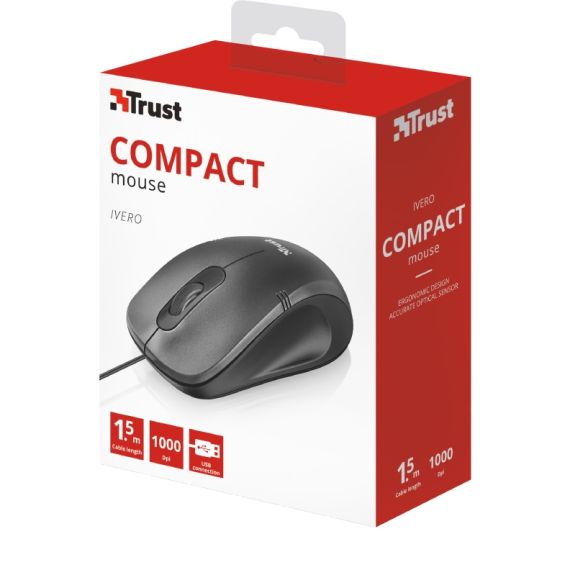 TRUST IVERO COMPACT MOUSE, 1000 DPI, 3 BUTTON, USB, 1.5M