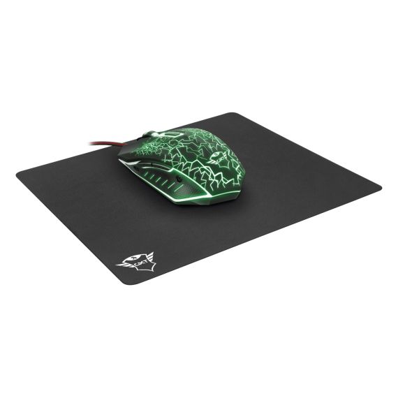TRUST GXT 783 IZZA GAMING MOUSE & MOUSE PAD (245X210), FULLY ILLUMINATED TOP, RUBBERIZED TOP COVER FOR A FIRM GRIP,  800 - 2400 DPI, 6 BUTTON, USB, BLACK