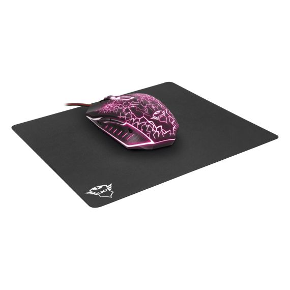 TRUST GXT 783 IZZA GAMING MOUSE & MOUSE PAD (245X210), FULLY ILLUMINATED TOP, RUBBERIZED TOP COVER FOR A FIRM GRIP,  800 - 2400 DPI, 6 BUTTON, USB, BLACK