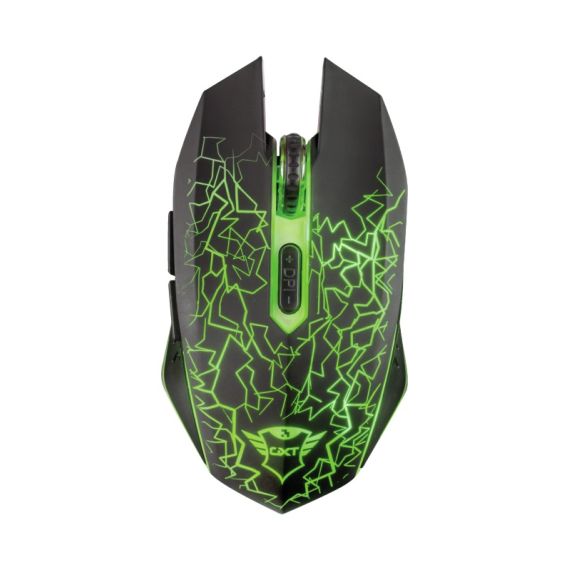 TRUST GAMING MOUSE GXT 107 IZZA WIRELESS, MICRO RECEIVER, 800-2400 DPI, 6 BUTTONS AND UNIQUE LED LIGHT DESIGN, RUBBERIZED TOP COVER FOR A FIRM GRIP, BLACK