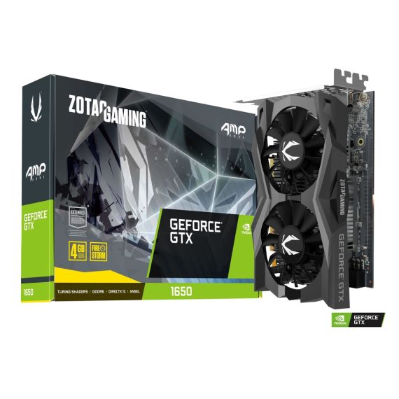 ZOTAC GEFORCE GTX 1650 D6 AMP! CORE EDITION 4GB GDDR6, 128BIT, 1650/12000MHZ, DUAL FANSINK, 2*70MM TWIN FAN, HDCP, 1XDVI-D, 1XHDMI, 1XDISPLAYPORT, FIRESTORM, WIDE ALUMINIUM ARRAY, LIGHT PACK