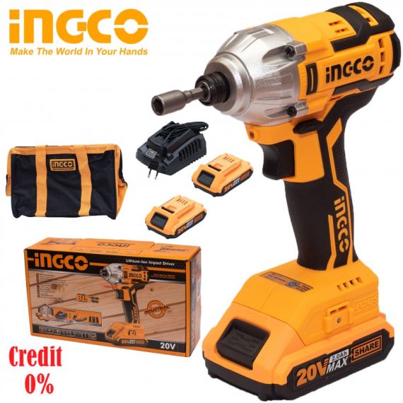 ВИНТОВЁРТ АККУМУЛЯТОРНЫЙ, УДАРНЫЙ LI-ION 20V/2*2A INGCO CIRLI2002